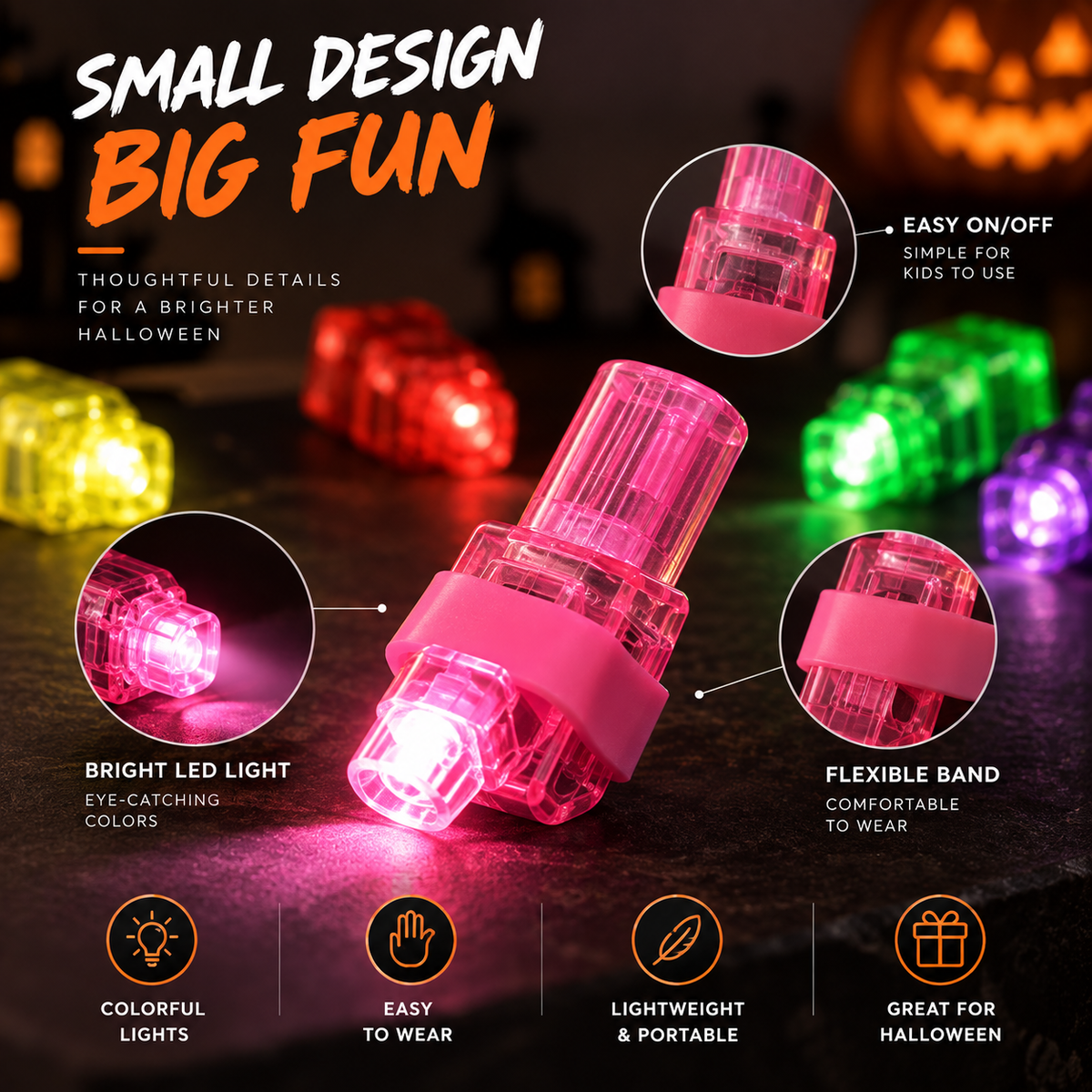 Halloween Finger Projector Lights – LED Ghost & Pumpkin Projection Toys for Kids, Party Favors & Trick-or-Treat
