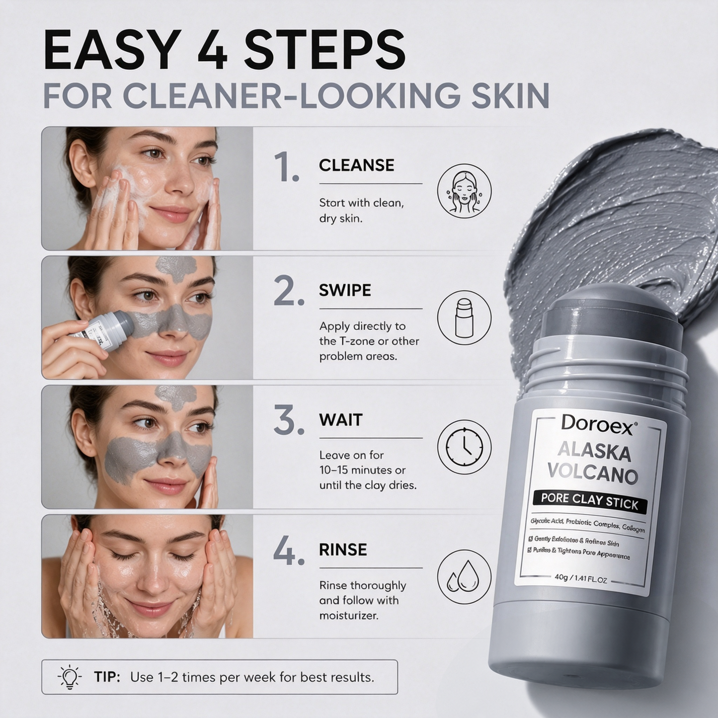 Clay Mask Stick Set – Mugwort & Volcanic Clay for Deep Pore Cleansing, Oil Control