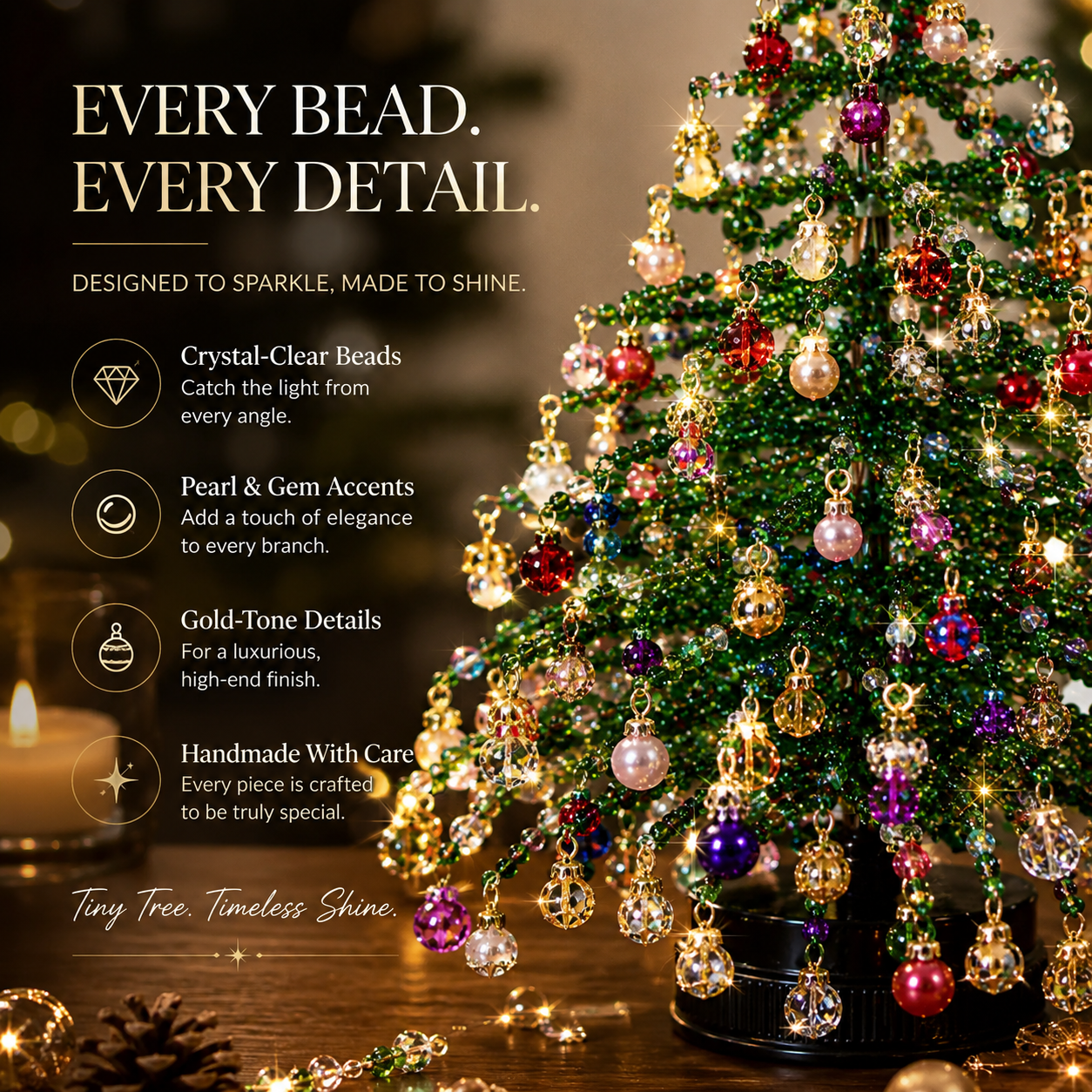 DIY Beaded Christmas Tree Kit, Hand‑Made Mini Crystal Bead Xmas Tree Craft Set