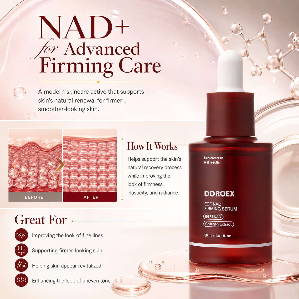 NAD+ EGF Firming Serum – Anti-Aging Collagen Booster for Youthful Radiance