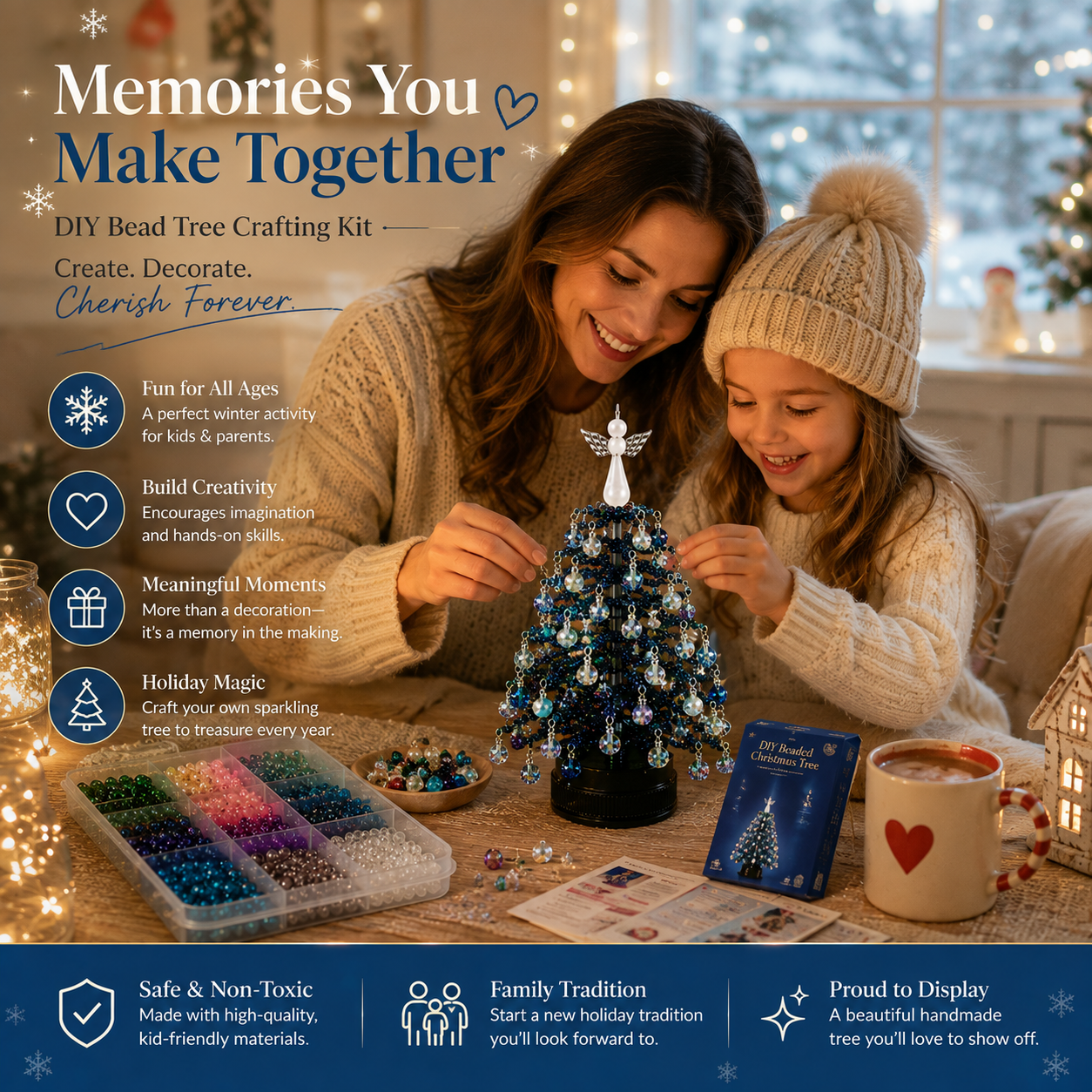 DIY Beaded Christmas Tree Kit, Hand‑Made Mini Crystal Bead Xmas Tree Craft Set