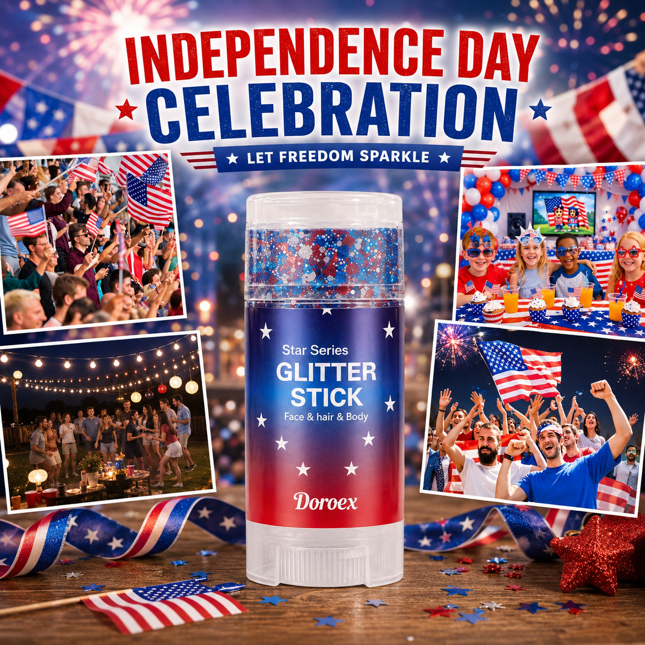 Red, White & Blue Glitter Stick