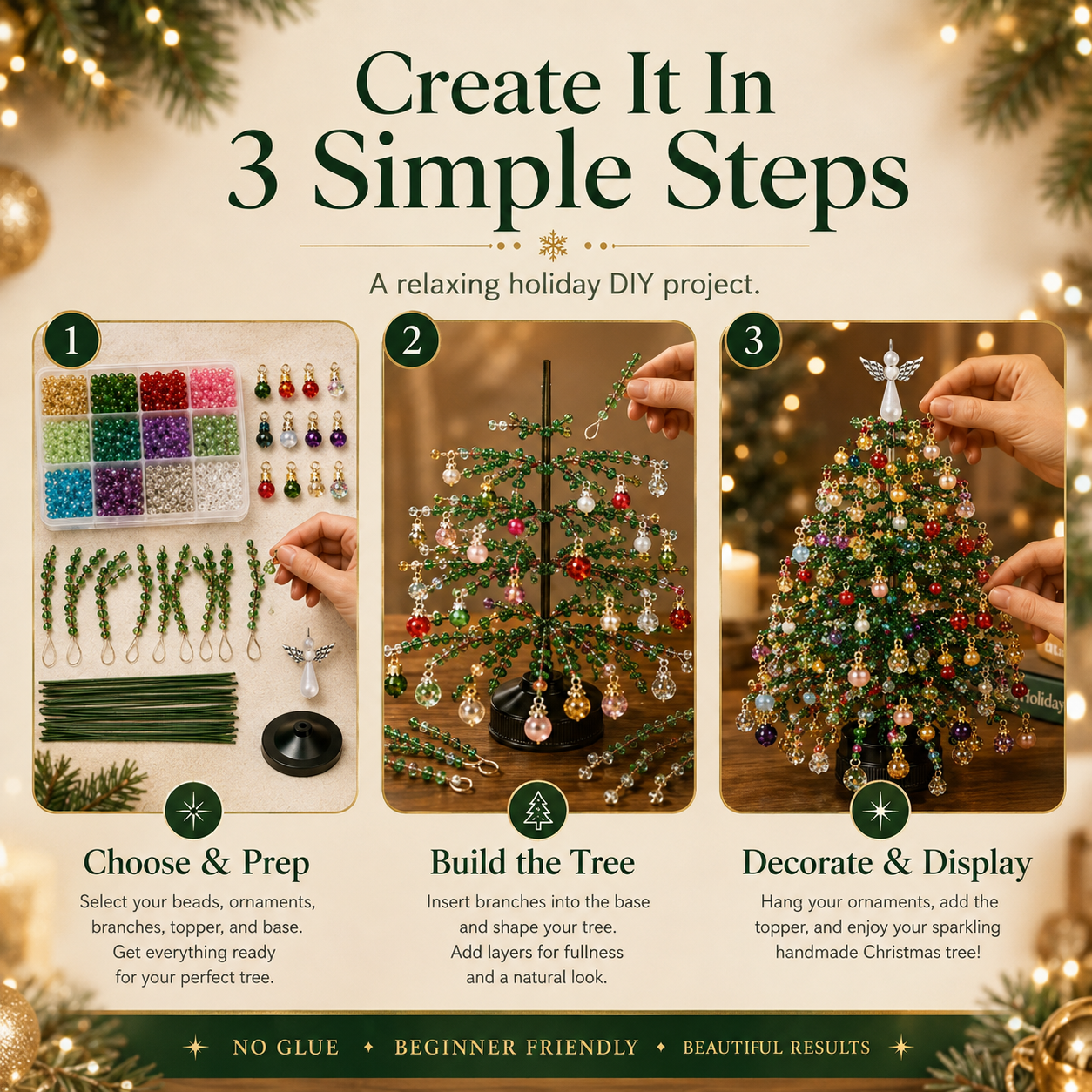 DIY Beaded Christmas Tree Kit, Hand‑Made Mini Crystal Bead Xmas Tree Craft Set