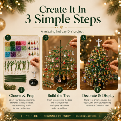 DIY Beaded Christmas Tree Kit, Hand‑Made Mini Crystal Bead Xmas Tree Craft Set