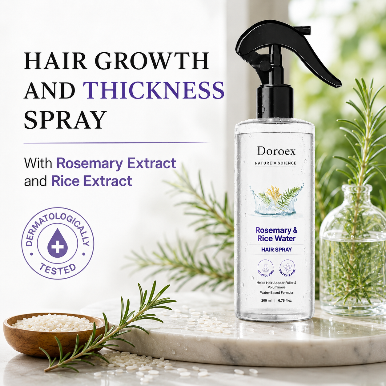 Rosemary & Rice Water Hair Spray 100% Natural Extract Silky Smooth Hair