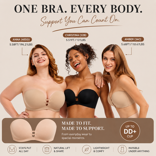 Strapless Push-Up Bra – Front Closure, Wireless & Seamless