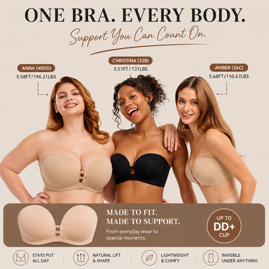 Strapless Push-Up Bra – Front Closure, Wireless & Seamless