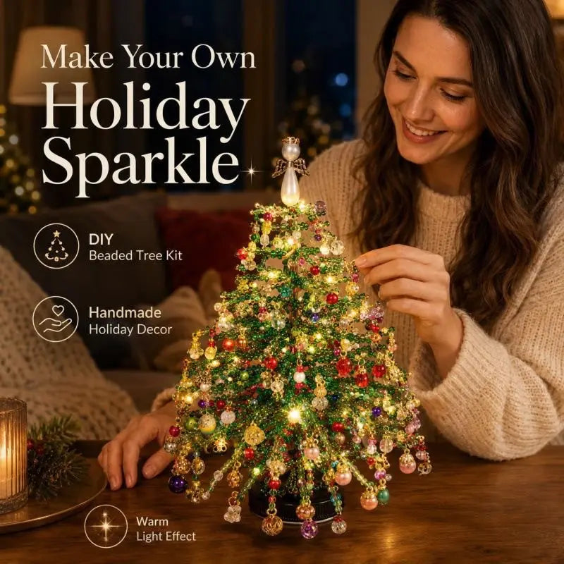 DIY Beaded Christmas Tree Kit, Hand‑Made Mini Crystal Bead Xmas Tree Craft Set