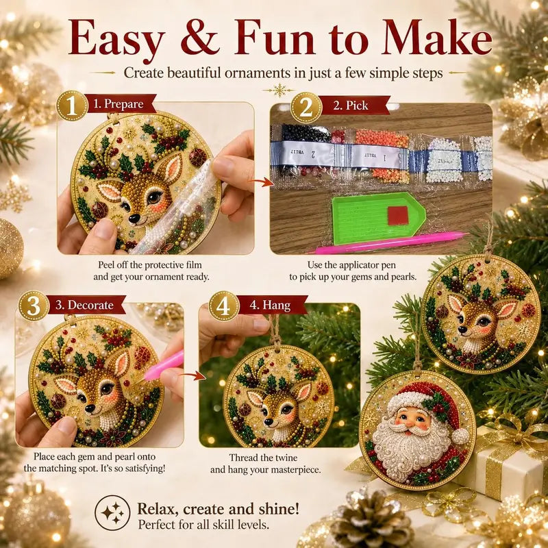 Christmas DIY Diamond Painting Ornaments Kit, Gift for Holiday Home Party